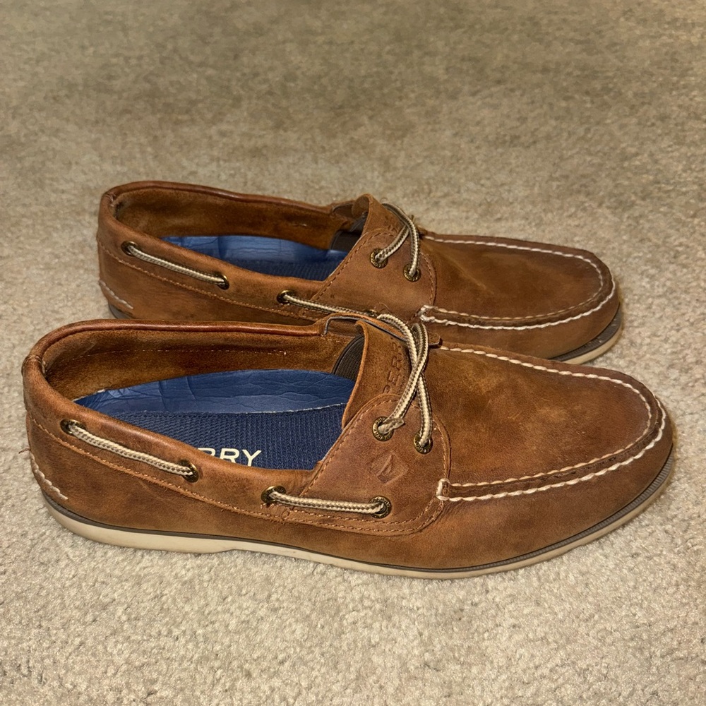 Sperry Top-Sider Leeward Two-Eye Boat Shoes Leather Upper Size 10M Brown